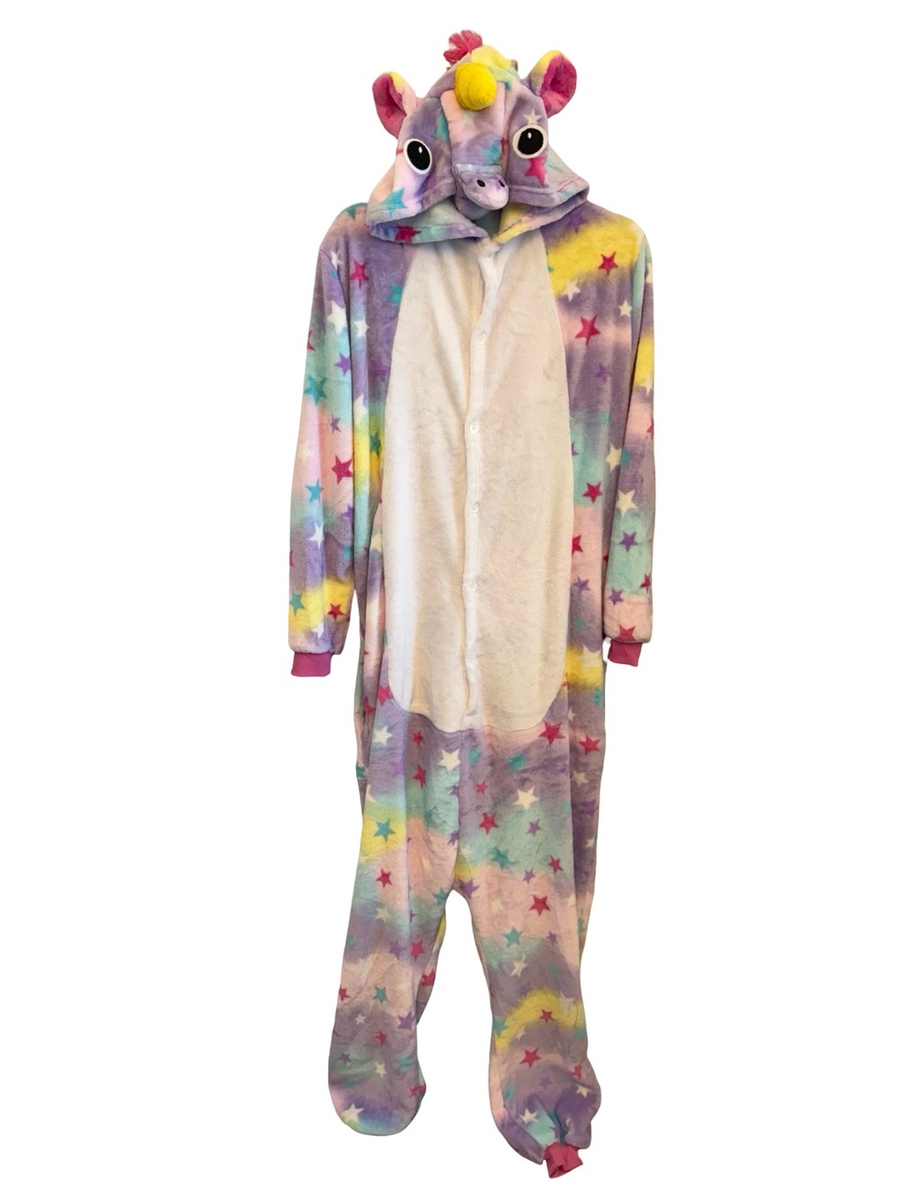 Unicorn Hooded Adult One Piece Pajama XL Rainbow Stars Cosplay Costume Plush